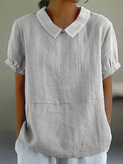 Top with Contrasting Collar and Short Puff Sleeves for Women