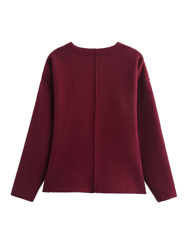 Getailleerde Gebreide Dames Top-en-Rok Set met V-Hals en Haaksluiting