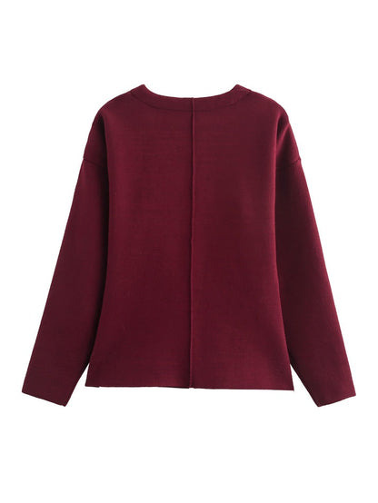 Getailleerde Gebreide Dames Top-en-Rok Set met V-Hals en Haaksluiting