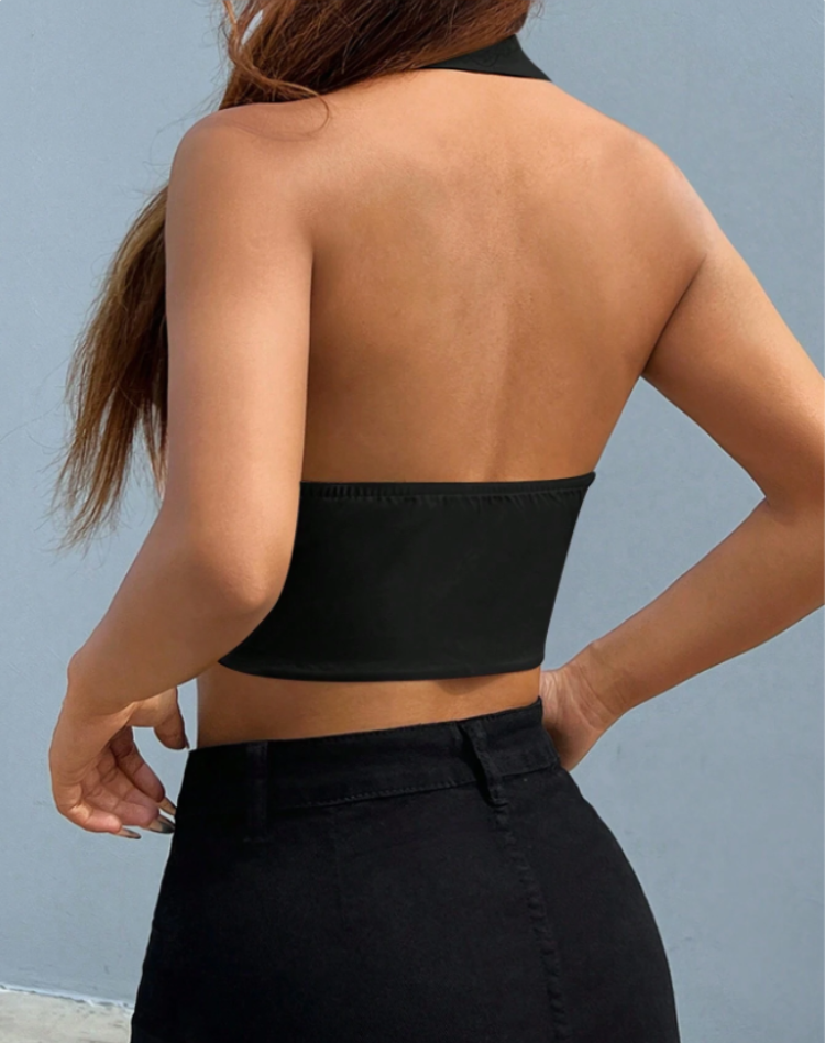 Getailleerde Dames Zwarte Gilet Top met Mouwloos en Knoopsluiting