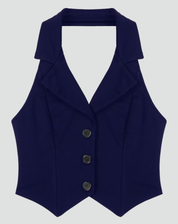 Getailleerde Dames Zwarte Gilet Top met Mouwloos en Knoopsluiting