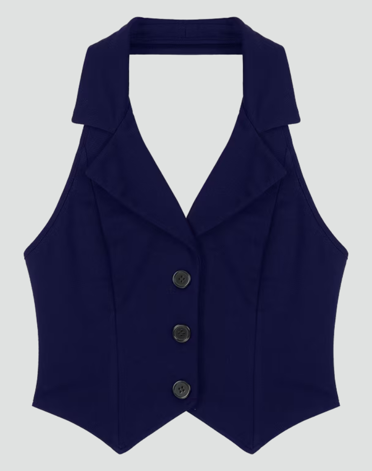 Getailleerde Dames Zwarte Gilet Top met Mouwloos en Knoopsluiting