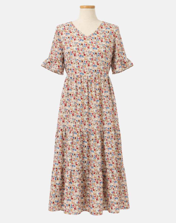 Bohemian Bloemenprint Midi Zomerjurk met Korte Mouwen voor Dames
