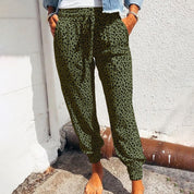 Lightweight Jogger Pants with Leopard Print and Pockets