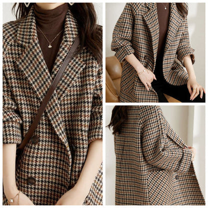 Bruine Elegante Geruite Winter Manteljas Dames