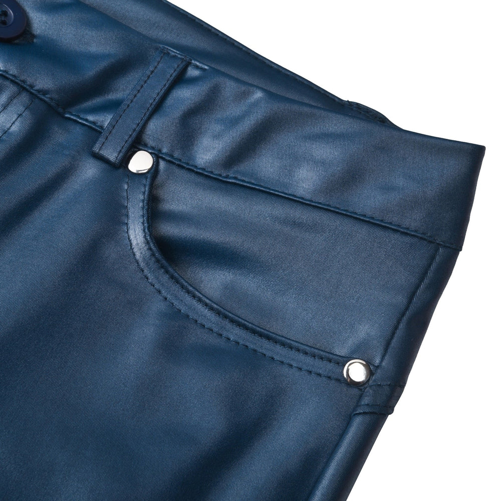 Dames Vrouwelijke Skinny Broek in Leerlook met Stretch en Zakken