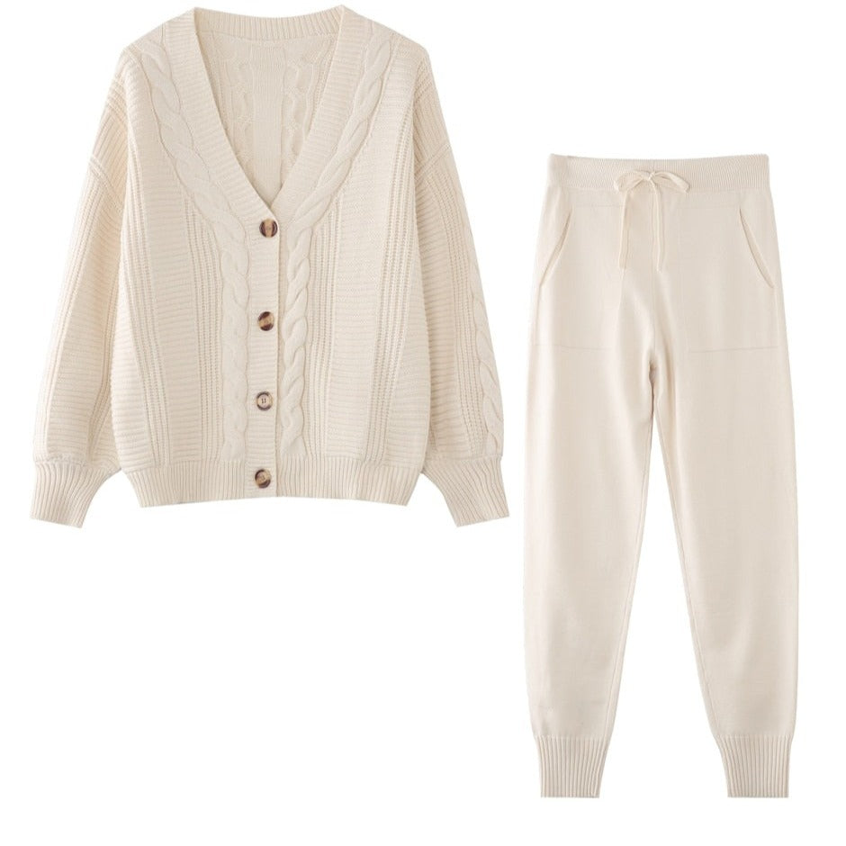 Gebreide Dames Tweedelige Set met Cardigan en Comfortbroek