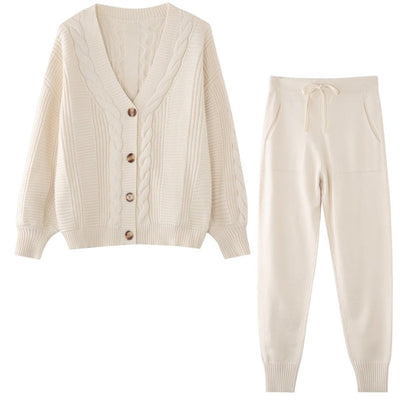 Gebreide Dames Tweedelige Set met Cardigan en Comfortbroek