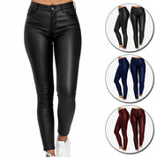 Dames Vrouwelijke Skinny Broek in Leerlook met Stretch en Zakken