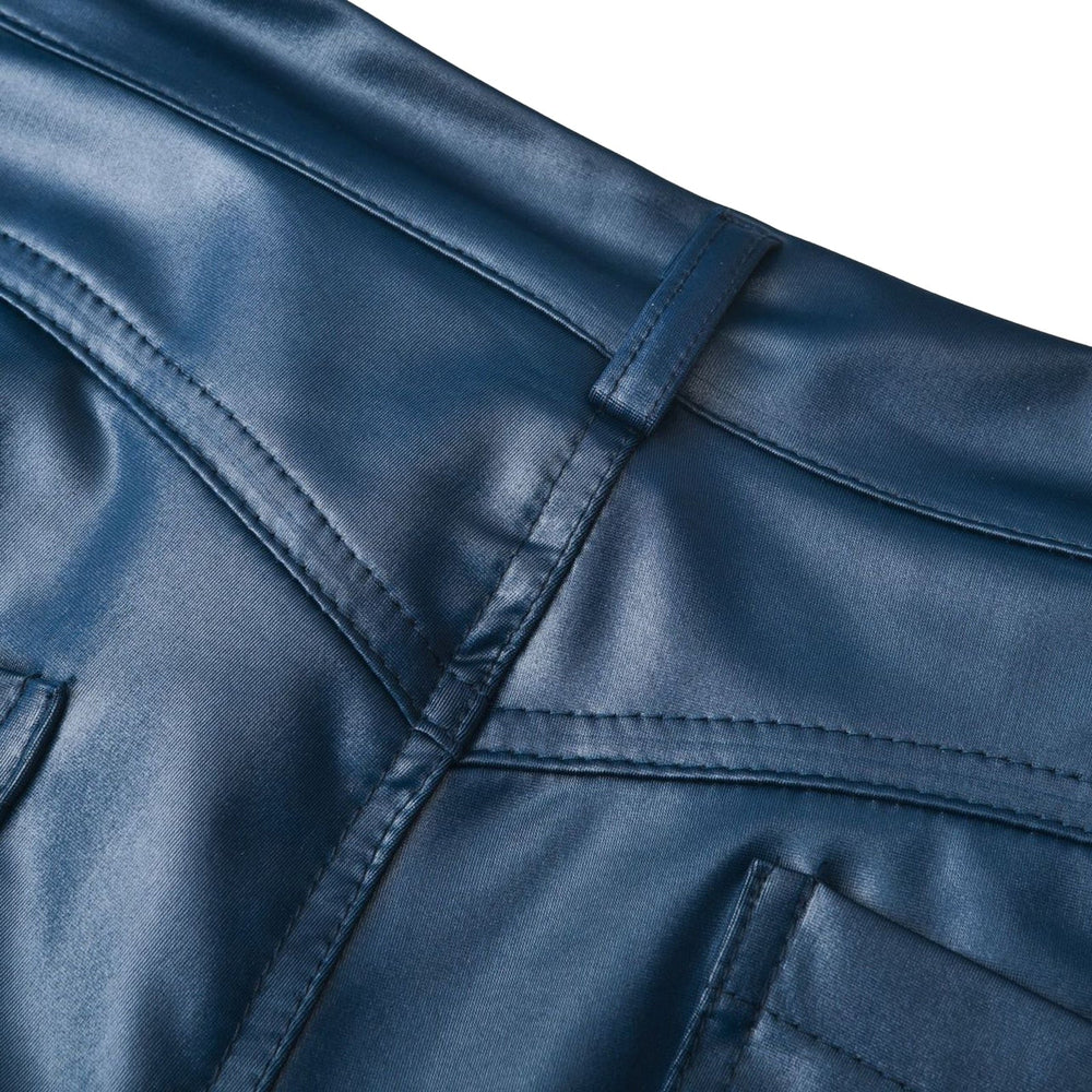 Dames Vrouwelijke Skinny Broek in Leerlook met Stretch en Zakken