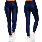 Dames Vrouwelijke Skinny Broek in Leerlook met Stretch en Zakken