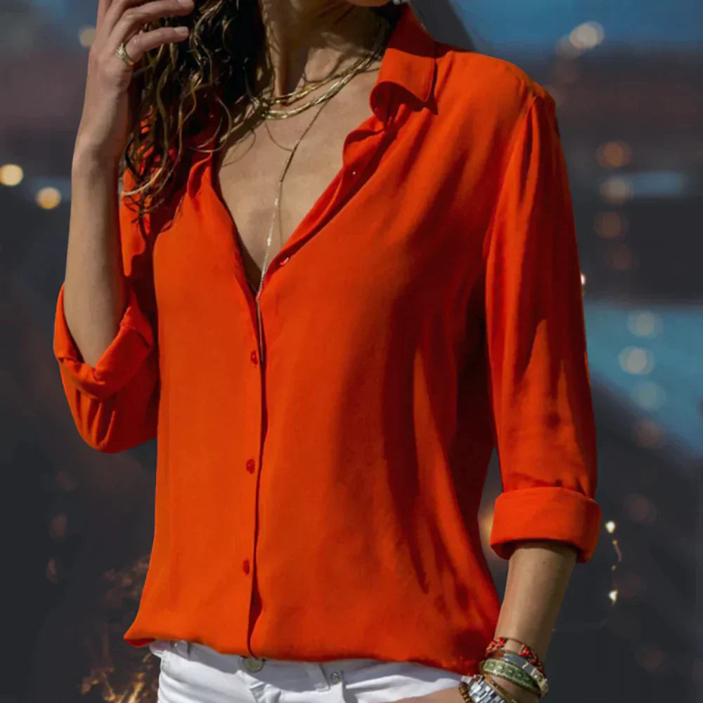 Blouse Met Lange Mouwen En Kraag Voor Dames