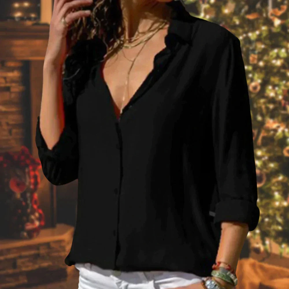 Blouse Met Lange Mouwen En Kraag Voor Dames