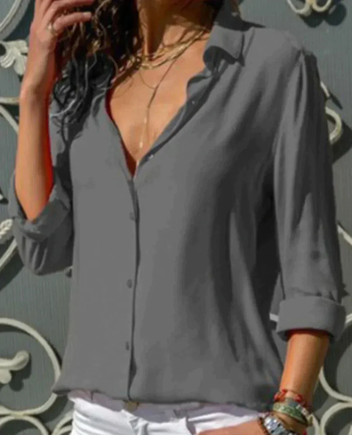 Blouse Met Lange Mouwen En Kraag Voor Dames