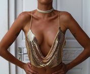 Glinsterende Cropped Haltertop Dames