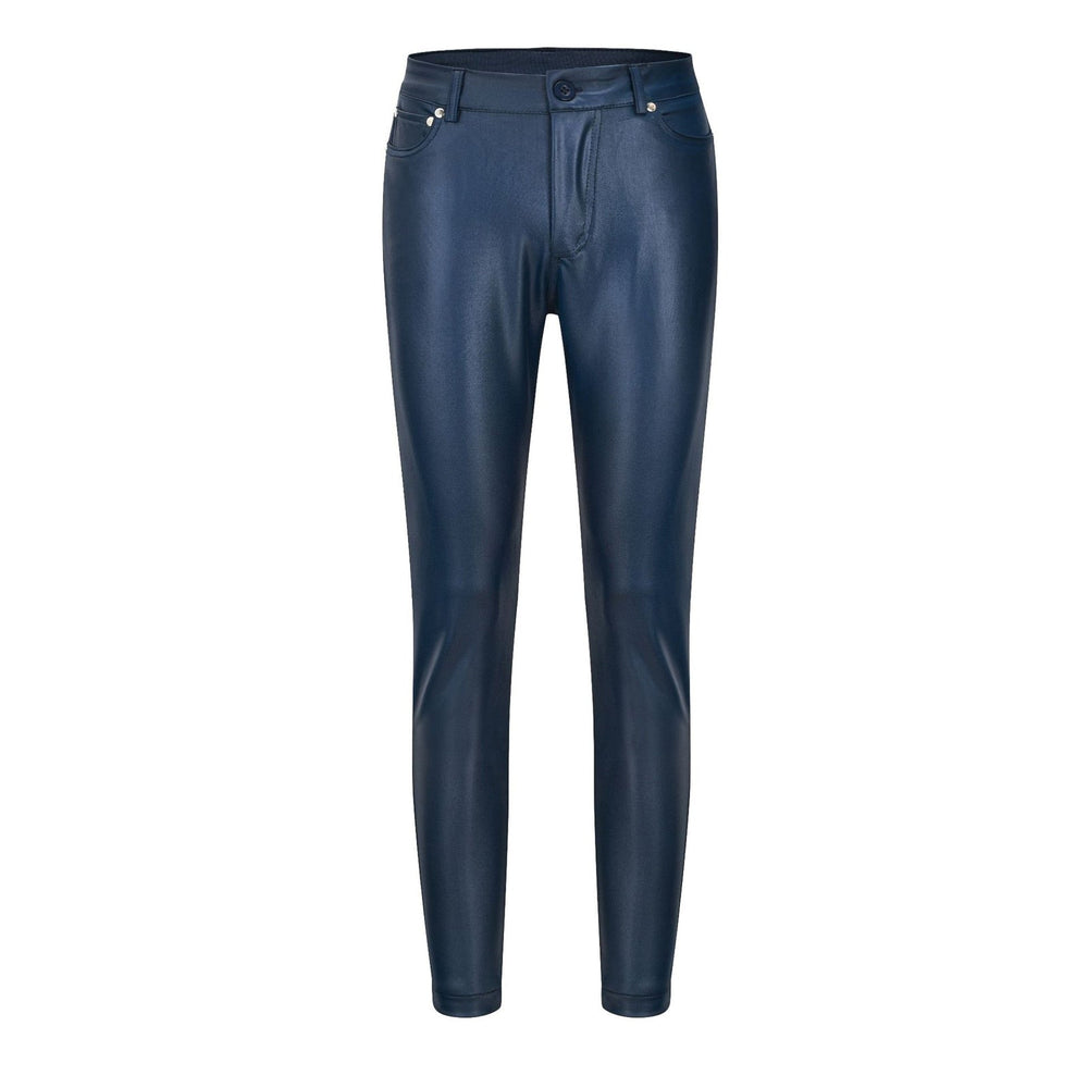 Dames Vrouwelijke Skinny Broek in Leerlook met Stretch en Zakken