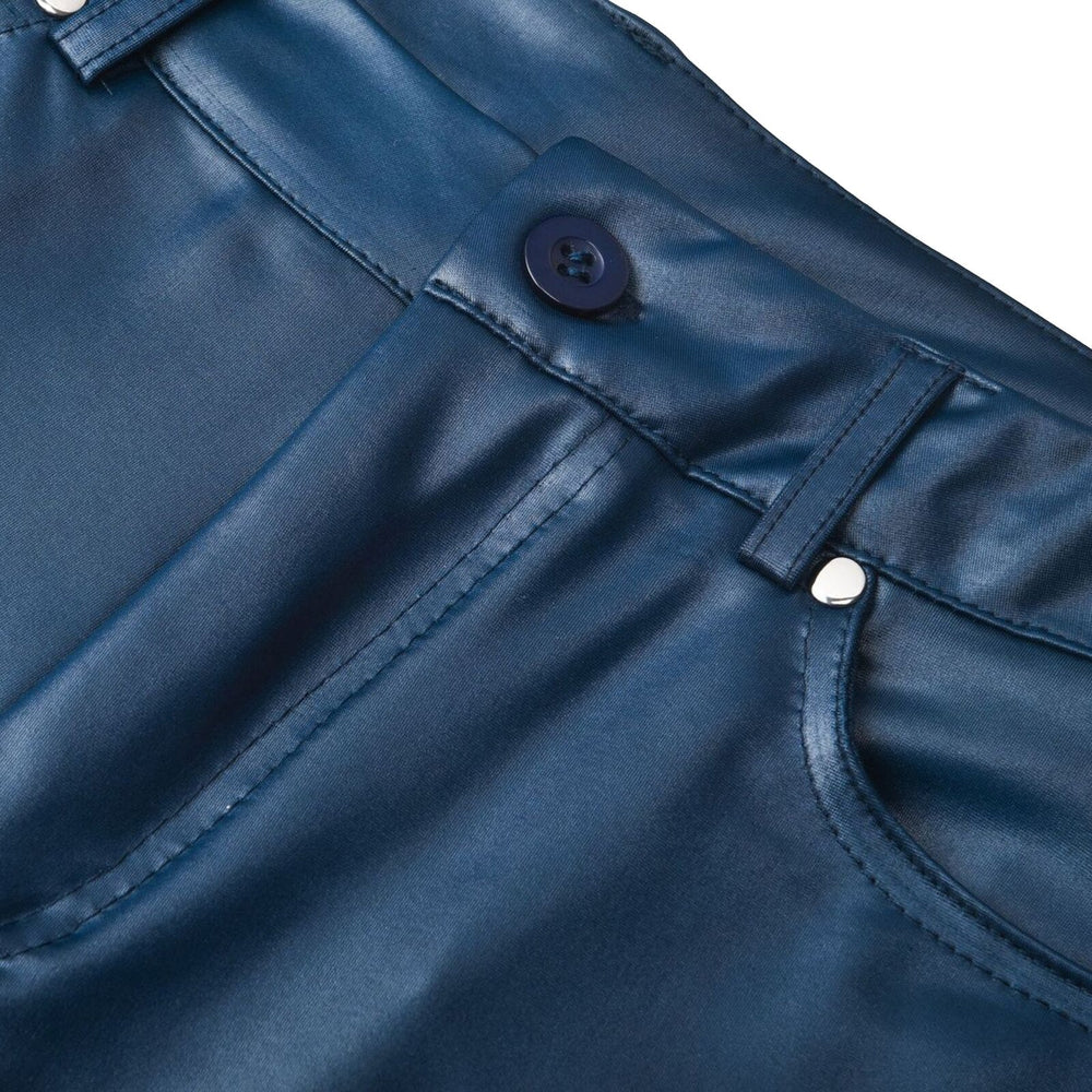 Dames Vrouwelijke Skinny Broek in Leerlook met Stretch en Zakken
