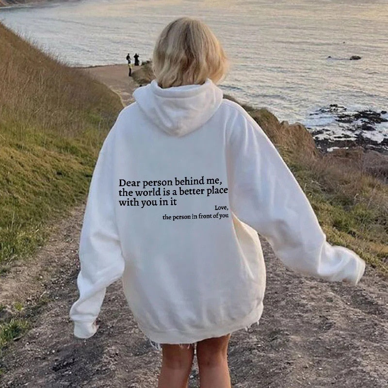 Zachte Warme Oversized Hoodie Dames met Tekstprint op de Rug