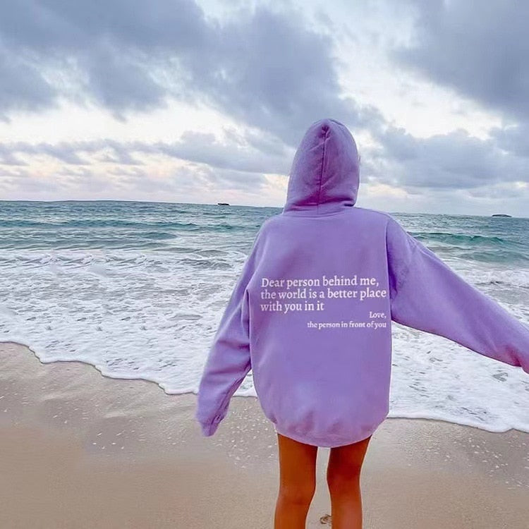 Zachte Warme Oversized Hoodie Dames met Tekstprint op de Rug