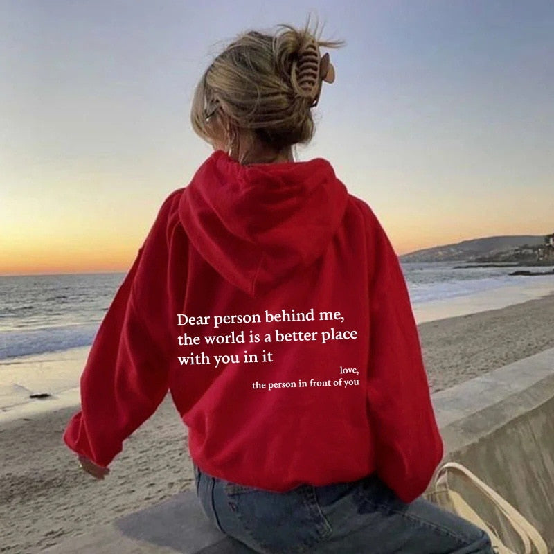 Zachte Warme Oversized Hoodie Dames met Tekstprint op de Rug