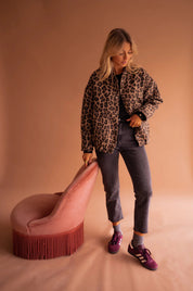 Dames Trendy Bomberjack met Luipaardprint en Elastische Taille