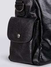Sac à bandoulière robuste pour femme en cuir vegan avec fermetures éclair et poches