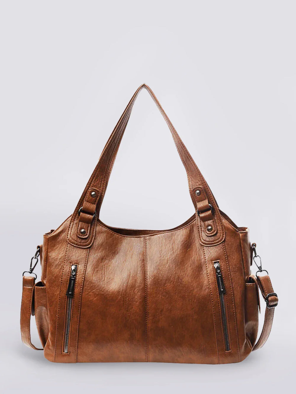 Sac à bandoulière robuste pour femme en cuir vegan avec fermetures éclair et poches