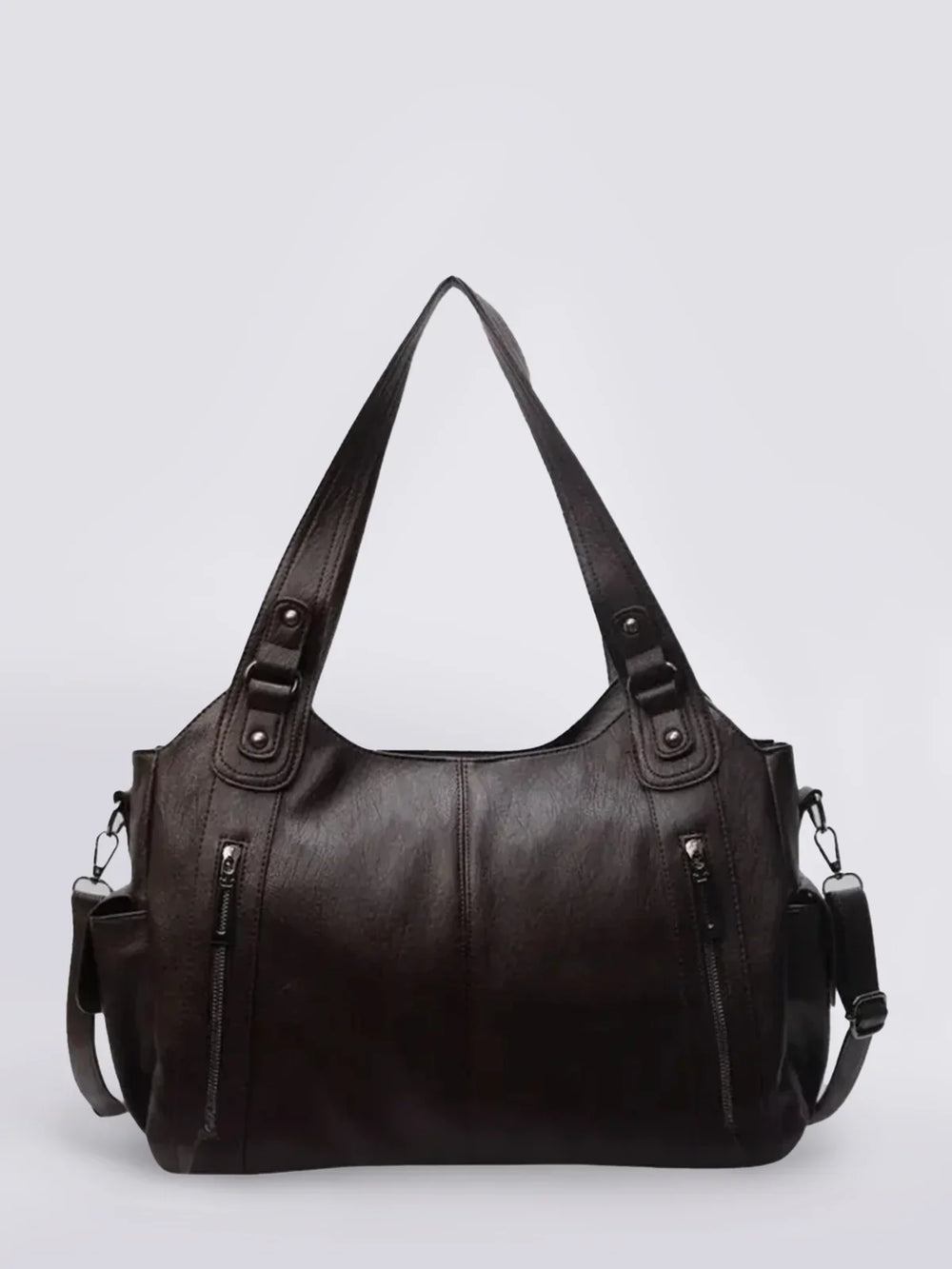 Sac à bandoulière robuste pour femme en cuir vegan avec fermetures éclair et poches