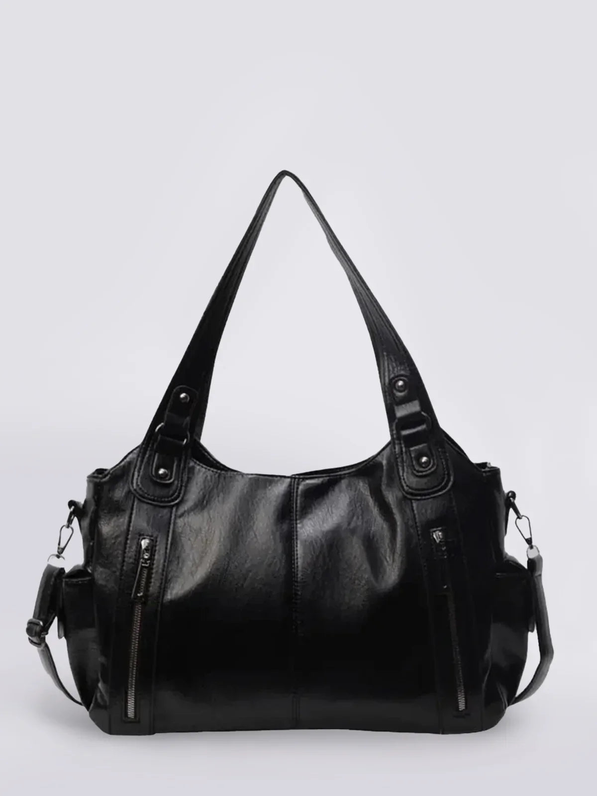 Sac à bandoulière robuste pour femme en cuir vegan avec fermetures éclair et poches