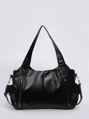 Sac à bandoulière robuste pour femme en cuir vegan avec fermetures éclair et poches
