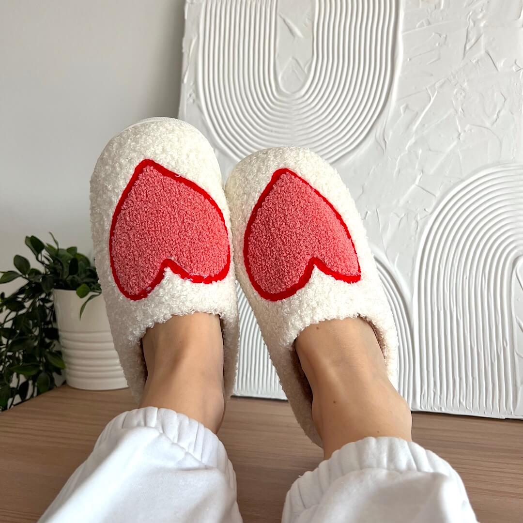Dames Winterse Hartjes Pantoffels met Anti Slip Zool