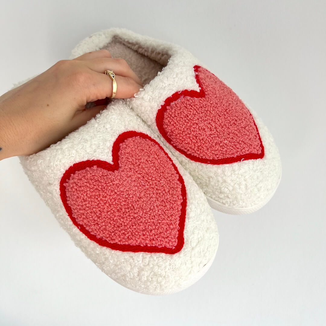 Dames Winterse Hartjes Pantoffels met Anti Slip Zool