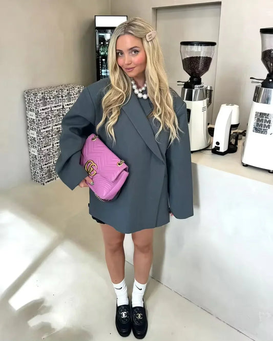 Oversized Dames Blazer Chique Met Reverskraag Lange Mouwen