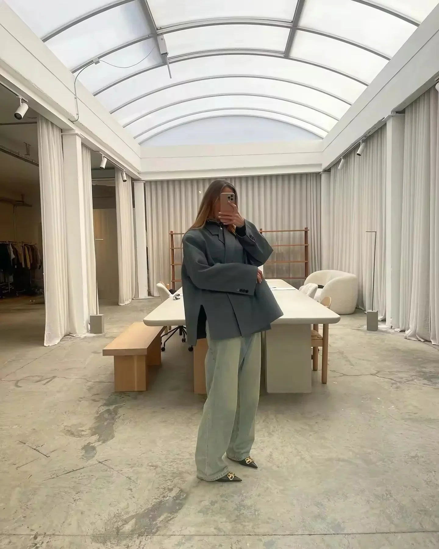 Oversized Dames Blazer Chique Met Reverskraag Lange Mouwen
