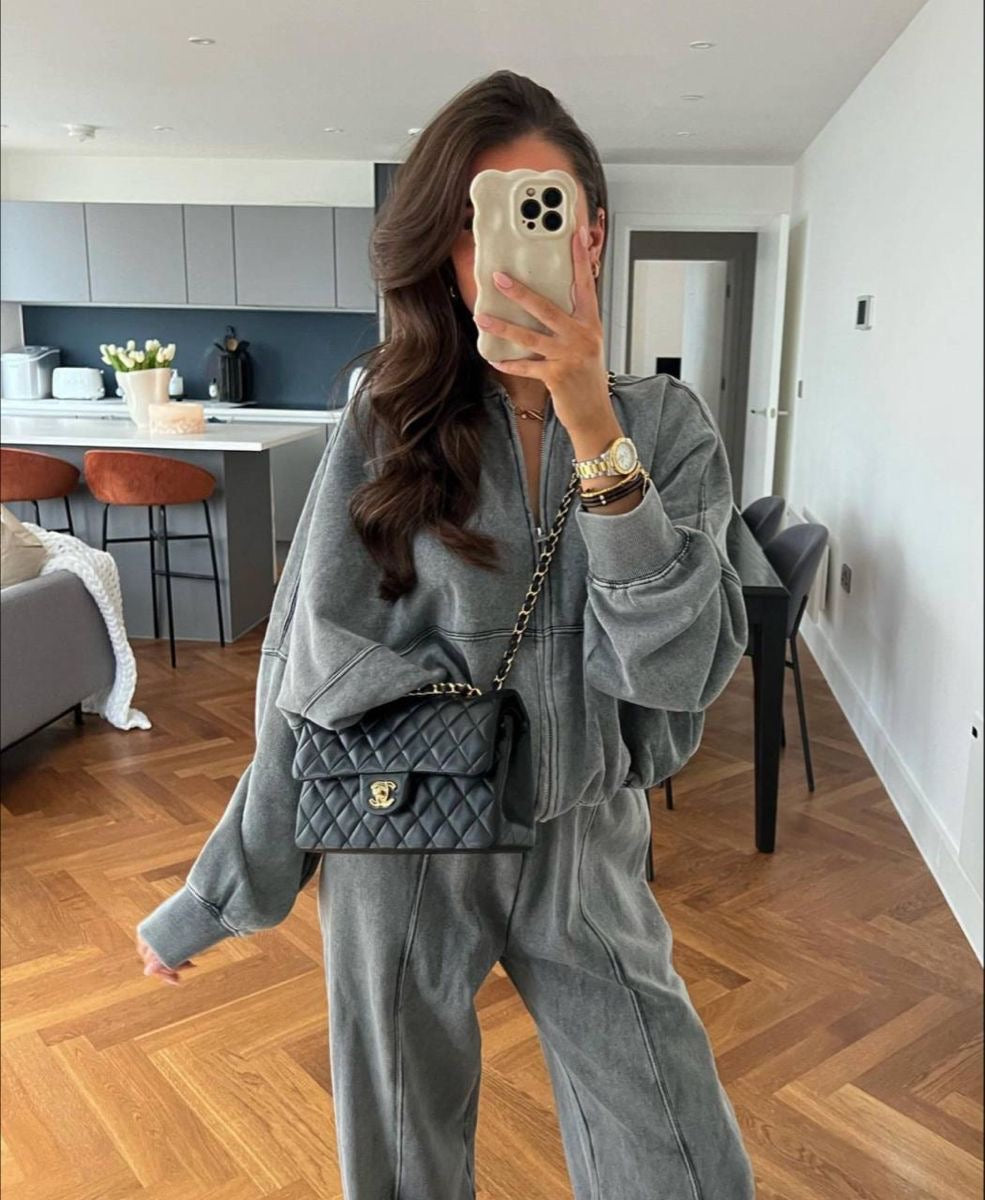 Joggingbroek Set met Vest met Rits en Wijde Pijpen voor Vrouwen