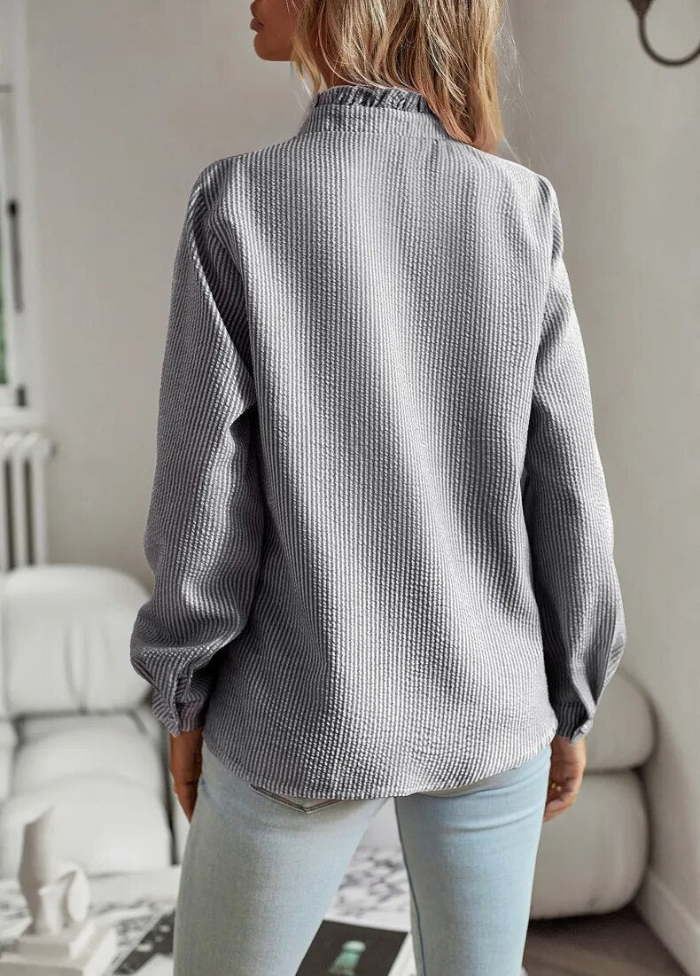 Jamie - Blouse with ruffles and stand-up collar