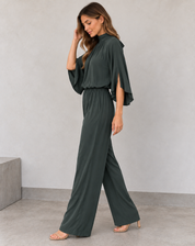 Elegante Wide Leg Jumpsuit Voor Dames Met Cape Mouwen En Tailleband