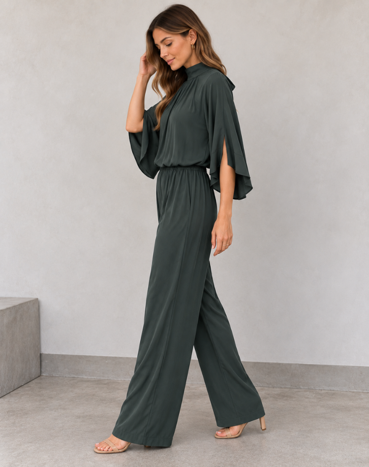 Elegante Wide Leg Jumpsuit Voor Dames Met Cape Mouwen En Tailleband