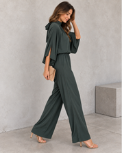Elegante Wide Leg Jumpsuit Voor Dames Met Cape Mouwen En Tailleband