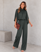 Elegante Wide Leg Jumpsuit Voor Dames Met Cape Mouwen En Tailleband