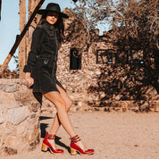 Vintage Women's Pumps with Strap Buckles and Block Heel