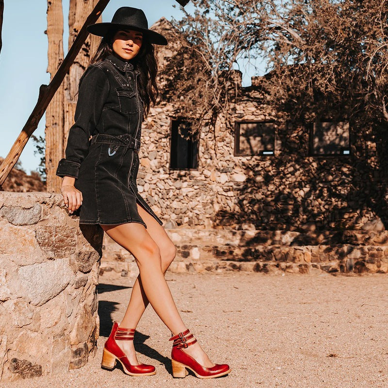 Vintage Women's Pumps with Strap Buckles and Block Heel