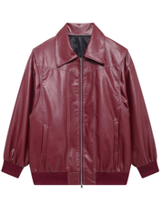 Dames Vintage Bikerjack in Leerlook Oversized Bomberjack