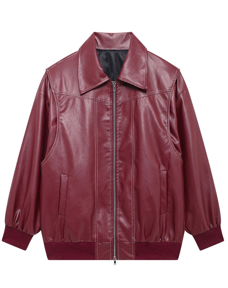 Dames Vintage Bikerjack in Leerlook Oversized Bomberjack