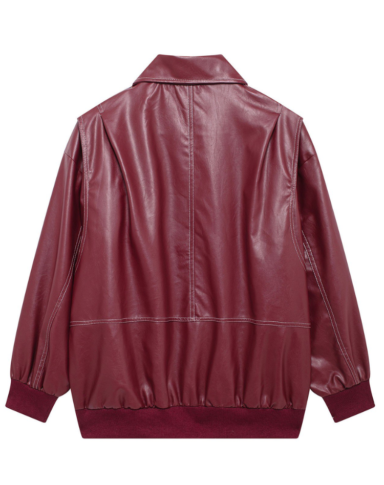 Dames Vintage Bikerjack in Leerlook Oversized Bomberjack