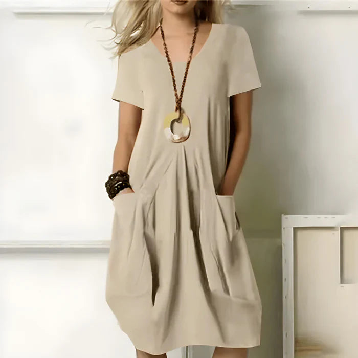 Jayani Dress | Short Sleeves Solid Color Dress with Pockets