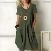Jayani Dress | Short Sleeves Solid Color Dress with Pockets