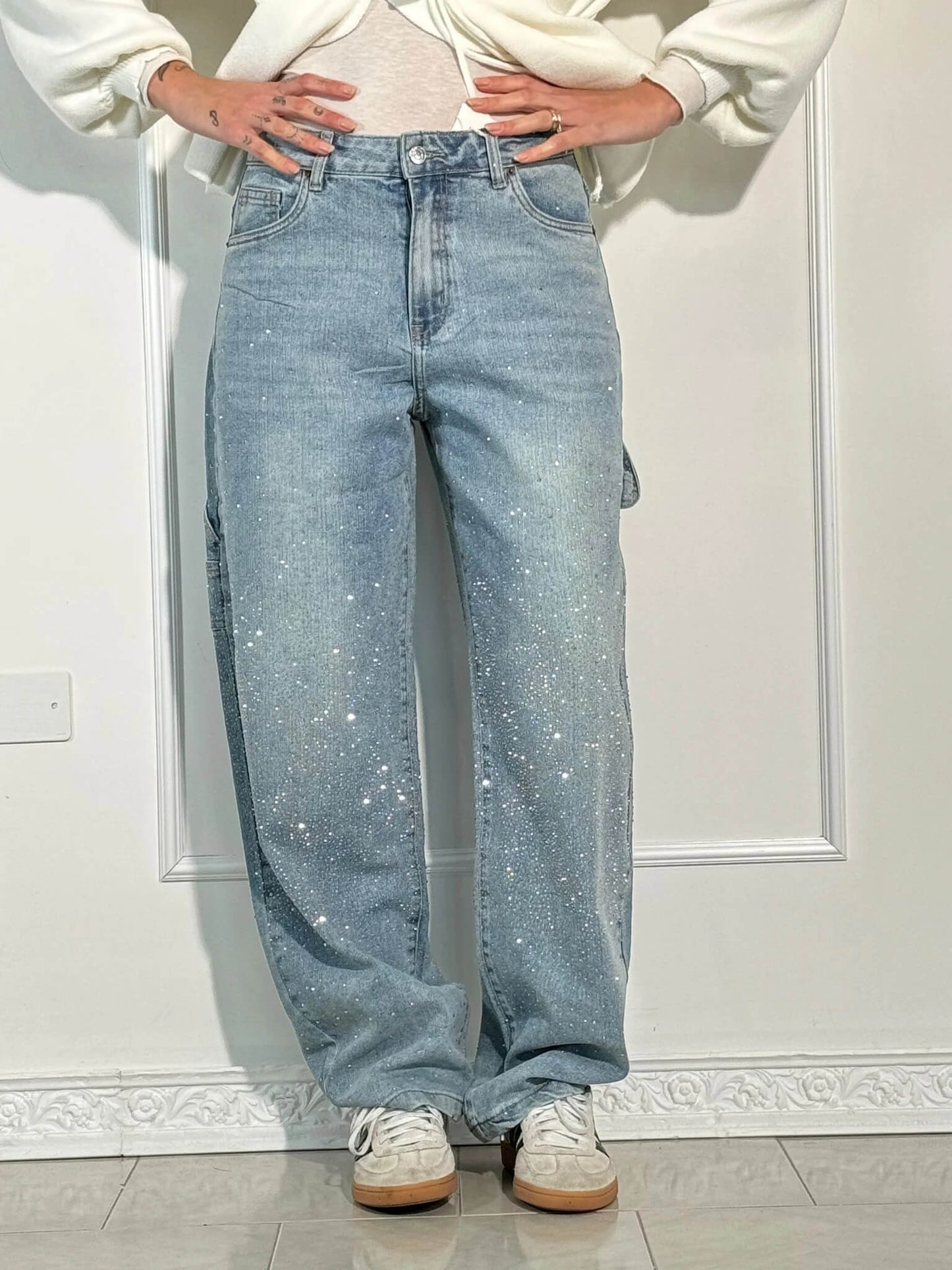 Glitter Baggy Jeans Vrouwen met High Waist