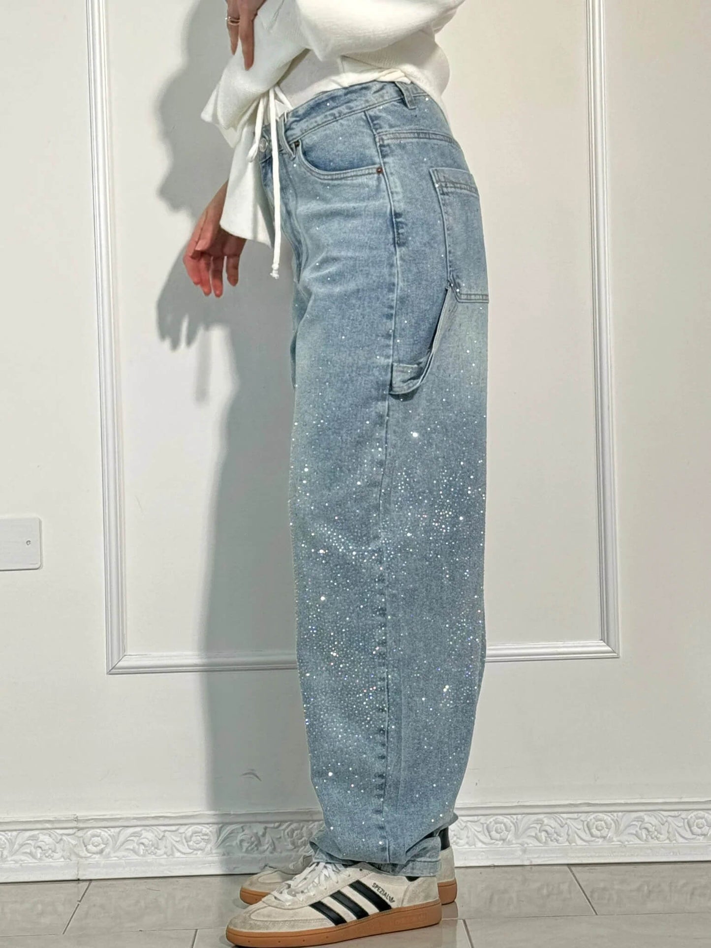 Glitter Baggy Jeans Vrouwen met High Waist