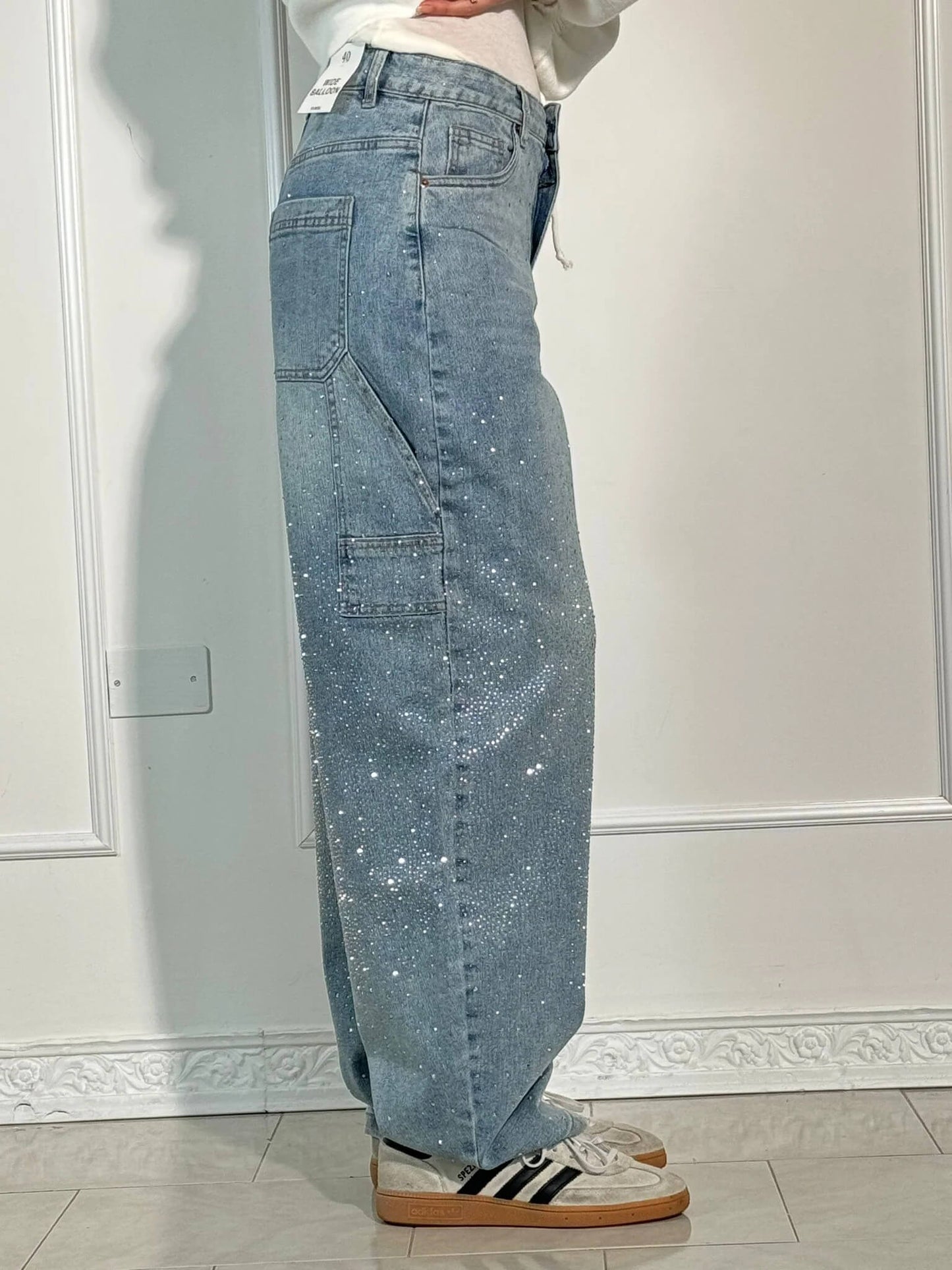 Glitter Baggy Jeans Vrouwen met High Waist